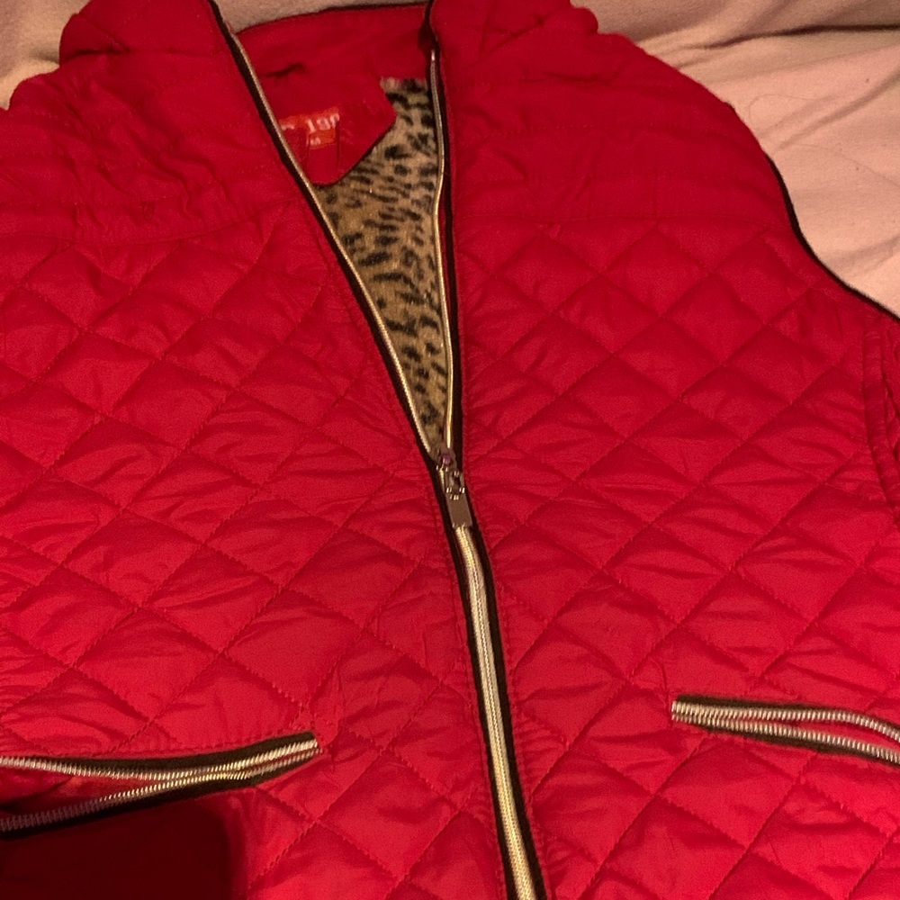 A red jacket with leopard design